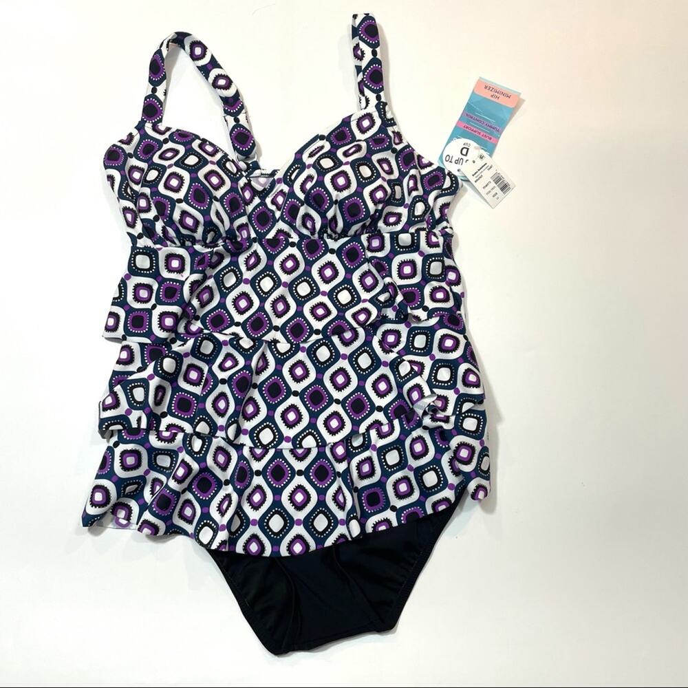 Swim Solution tiered one piece swimsuit Sz 10 - Picture 6 of 8